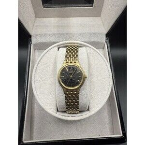 Citizen Quartz GN‑70 Gold‑Tone Watch Black Dial 23mm Vintage 1990s Runs